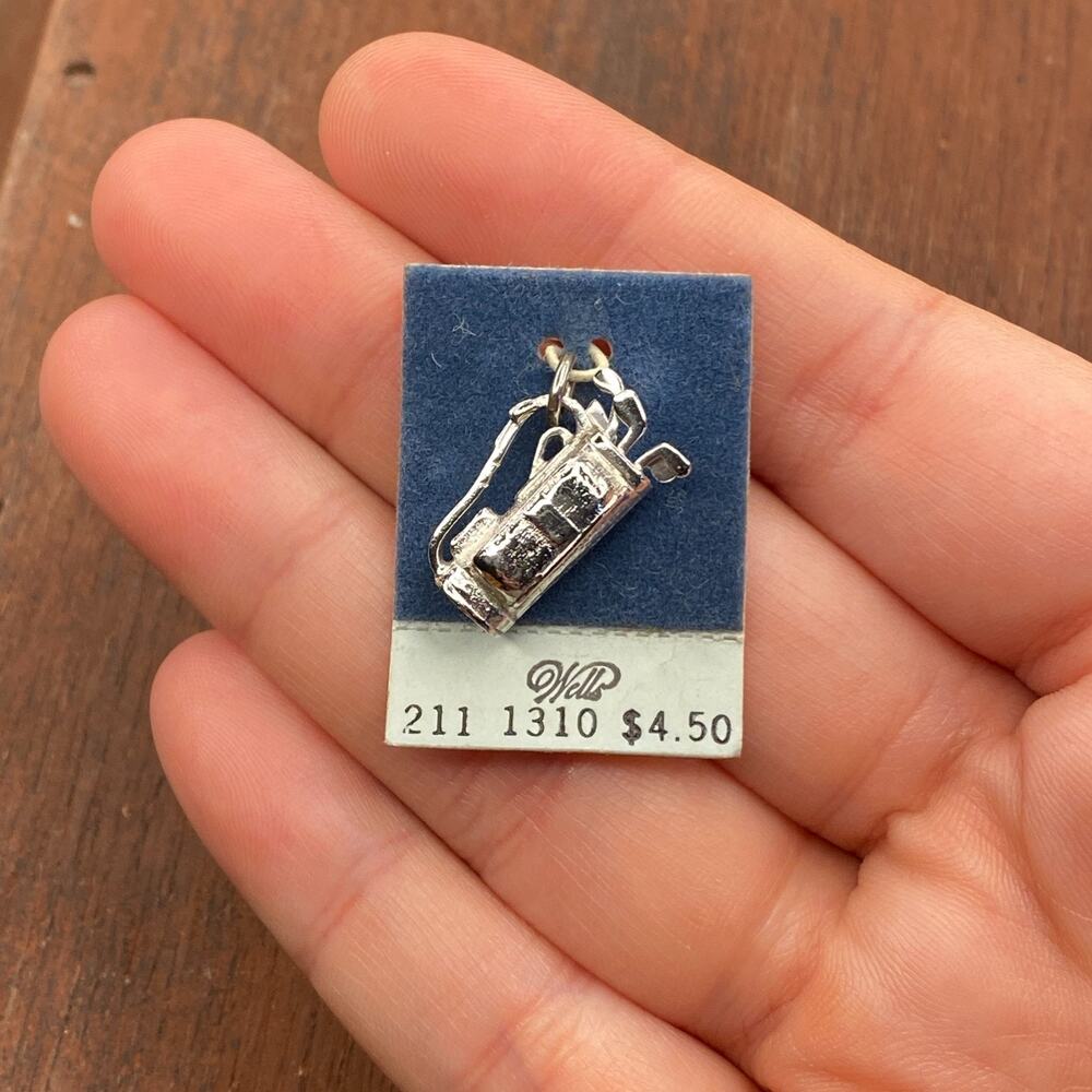 Vintage Wells 925 Sterling Silver Golf Club Bag Heavy Pendant Bracelet Charm